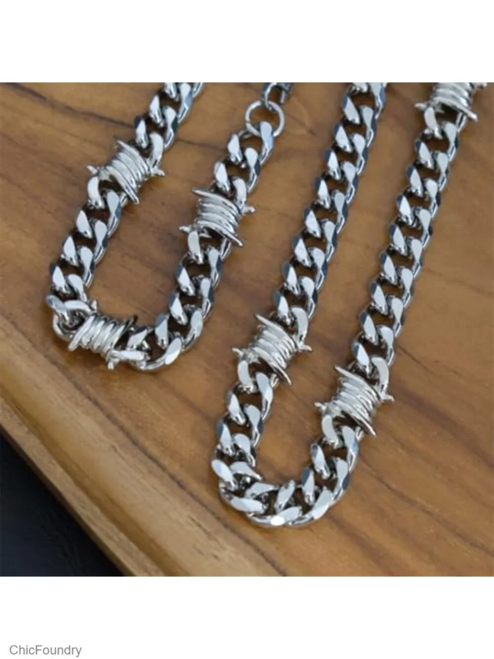 Biker Wallet Chain Stainless Steel Barbed Wire Hip Hop Punk Clasp Belt Loop